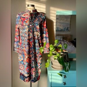 Gretchen Scott Designs Multicolor Floral Wear Everywhere Dress Gold Buttons